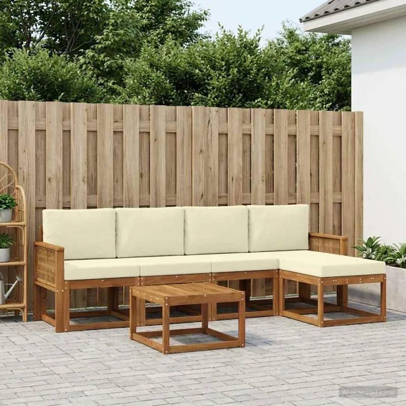 Lauko sofos komplektas 6 pcs Natūralus ir grietinėlė
