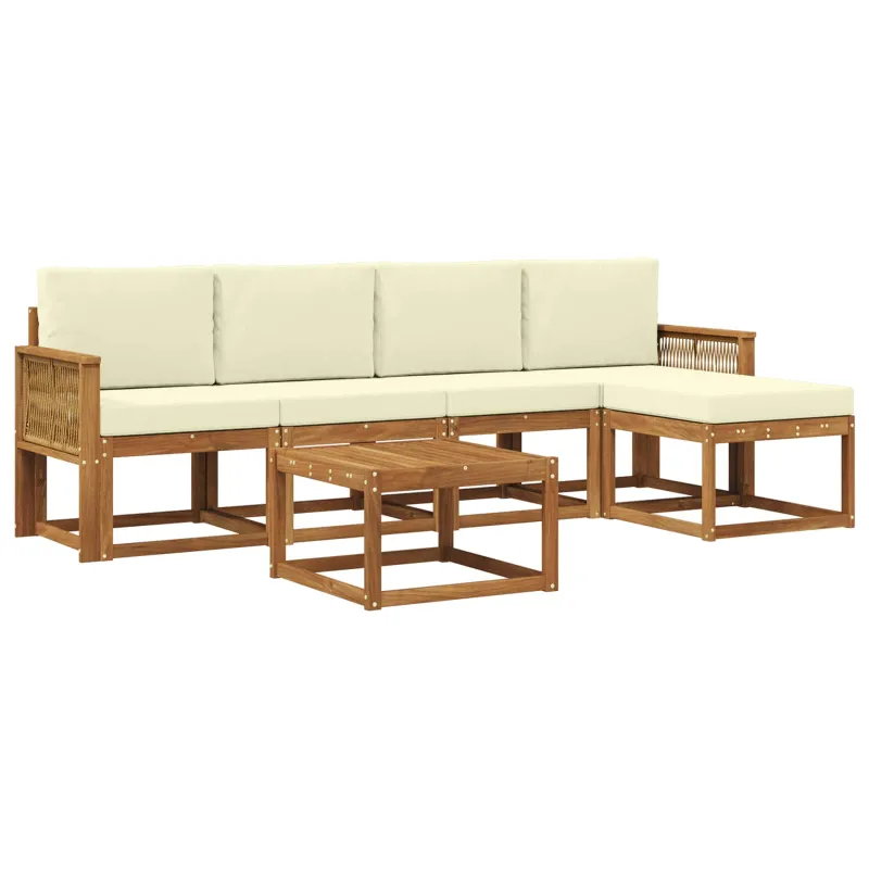 Lauko sofos komplektas 6 pcs Natūralus ir grietinėlė