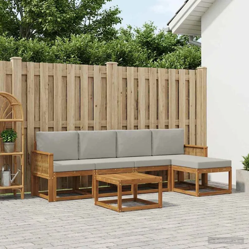 Lauko sofos komplektas 6 pcs Natūrali ir šviesiai pilka