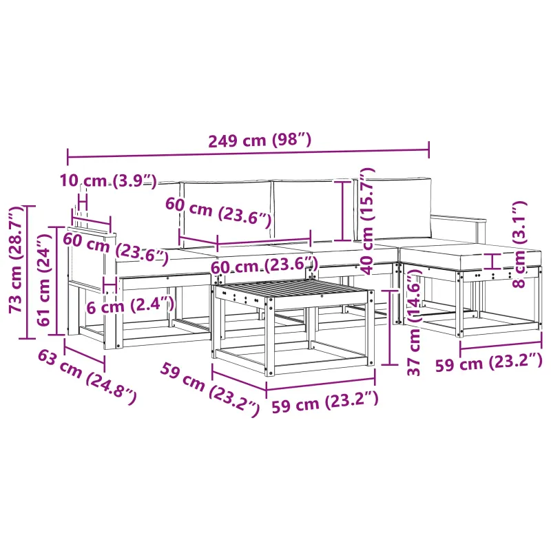 Lauko sofos komplektas 6 pcs Natūralus ir antracitas