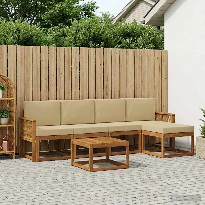 Lauko sofos komplektas 6 pcs Natūralus ir bežinis Poliesteris