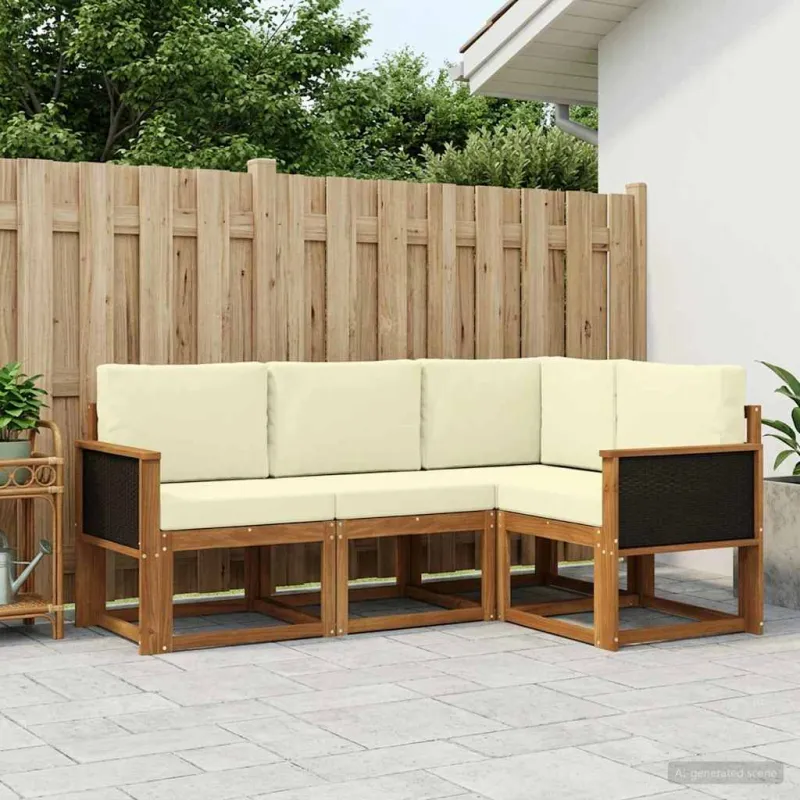 Lauko sofos komplektas 4 pcs Natūralus ir grietinėlė