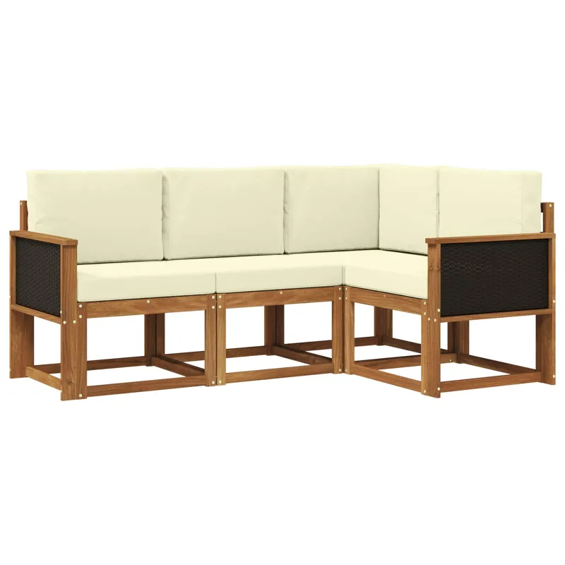 Lauko sofos komplektas 4 pcs Natūralus ir grietinėlė
