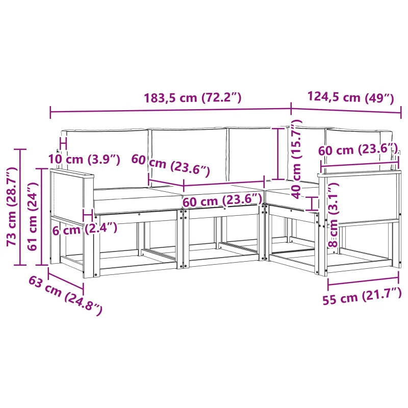 Lauko sofos komplektas 4 pcs Natūralus ir grietinėlė