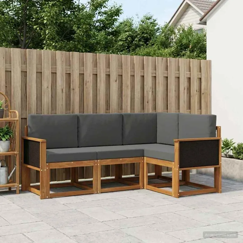 Lauko sofos komplektas 4 pcs Natūralus ir antracitas