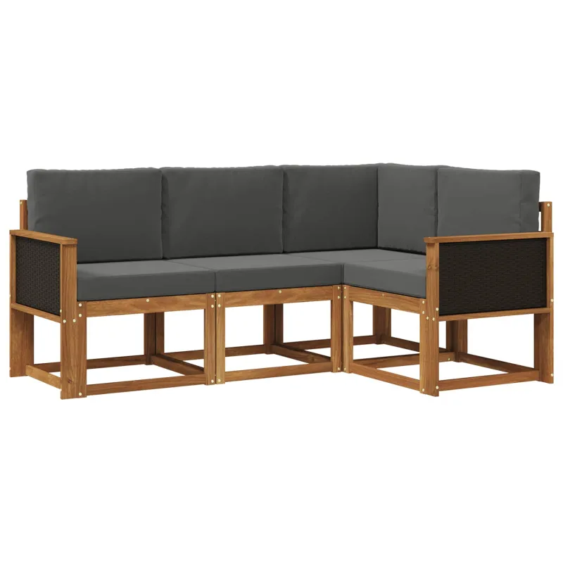 Lauko sofos komplektas 4 pcs Natūralus ir antracitas