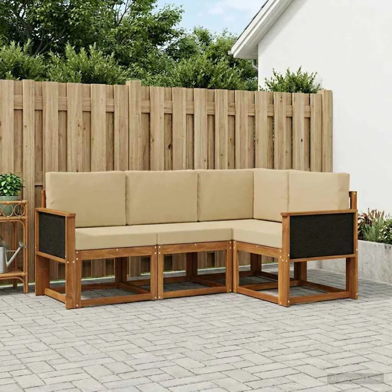 Lauko sofos komplektas 4 pcs Natūralus ir bežinis Poliesteris
