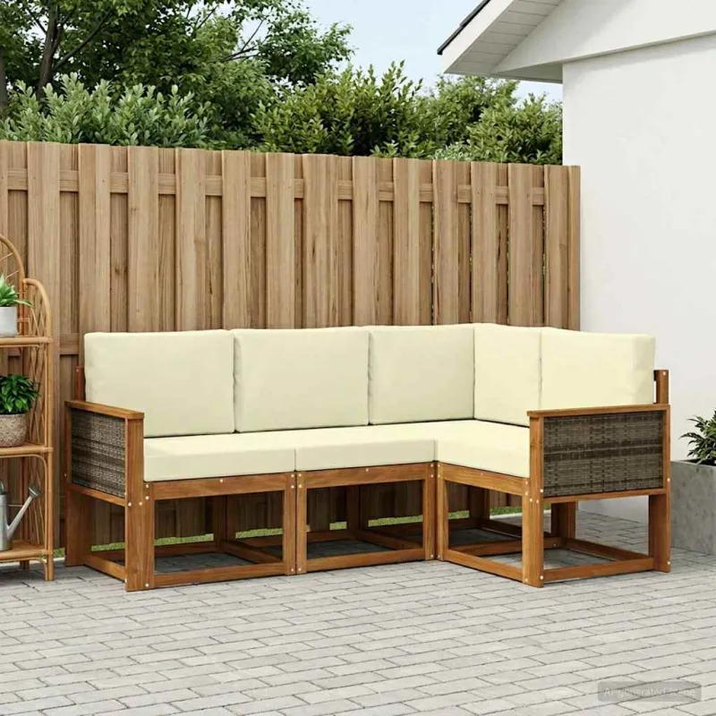 Lauko sofos komplektas 4 pcs Natūralus ir grietinėlė