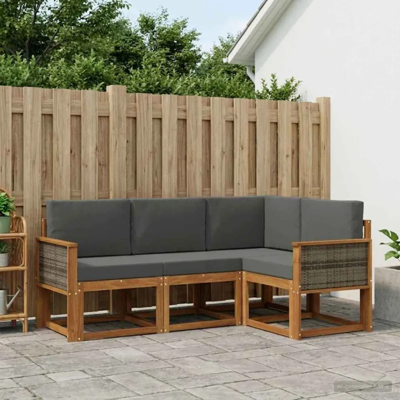 Lauko sofos komplektas 4 pcs Natūralus ir antracitas