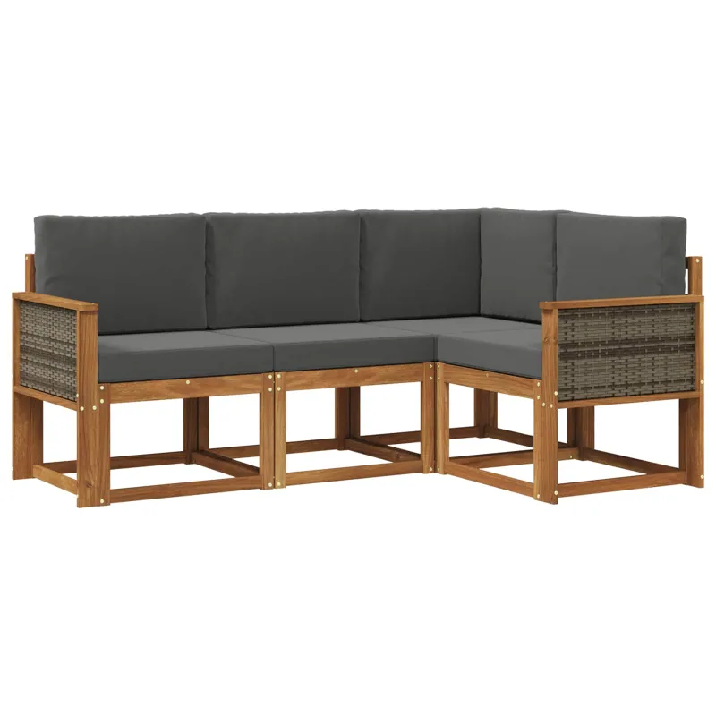 Lauko sofos komplektas 4 pcs Natūralus ir antracitas