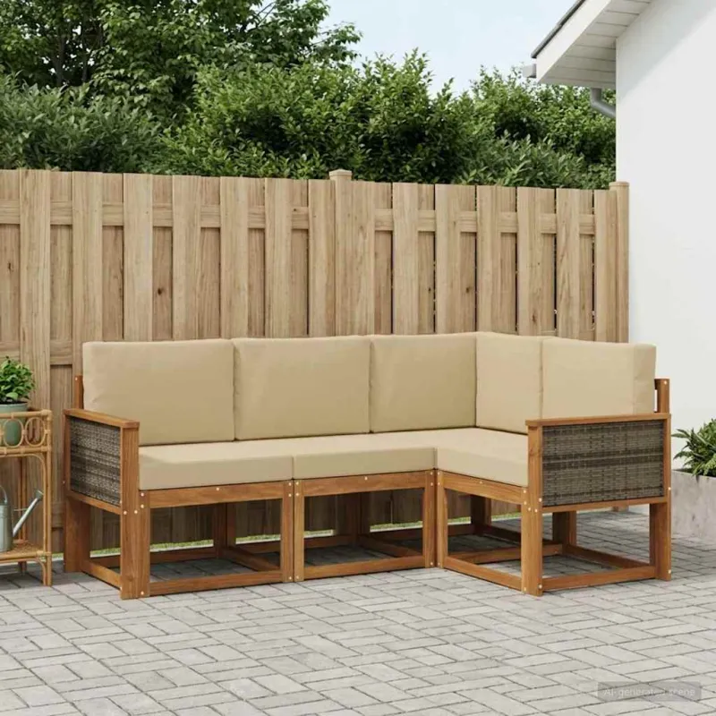 Lauko sofos komplektas 4 pcs Natūralus ir bežinis Poliesteris