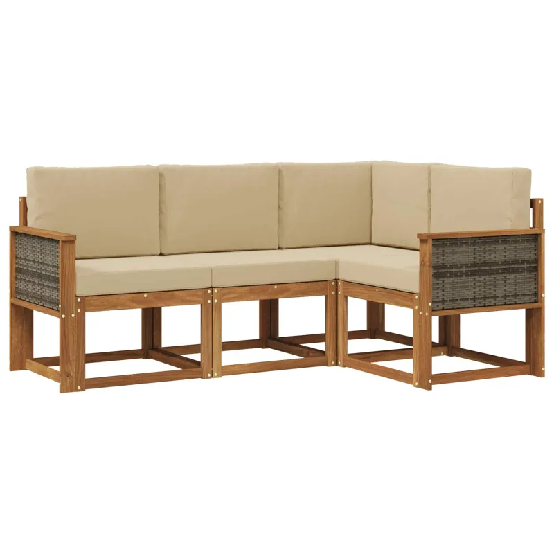 Lauko sofos komplektas 4 pcs Natūralus ir bežinis Poliesteris