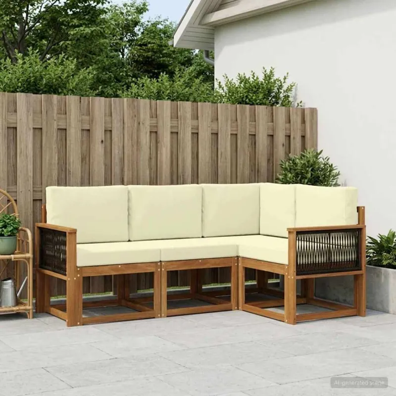 Lauko sofos komplektas 4 pcs Natūralus ir grietinėlė