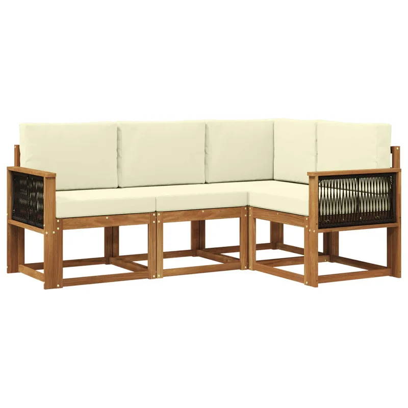 Lauko sofos komplektas 4 pcs Natūralus ir grietinėlė
