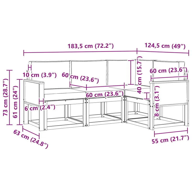Lauko sofos komplektas 4 pcs Natūralus ir grietinėlė