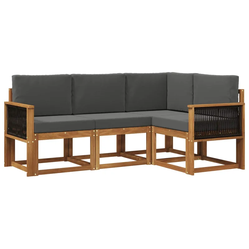 Lauko sofos komplektas 4 pcs Natūralus ir antracitas