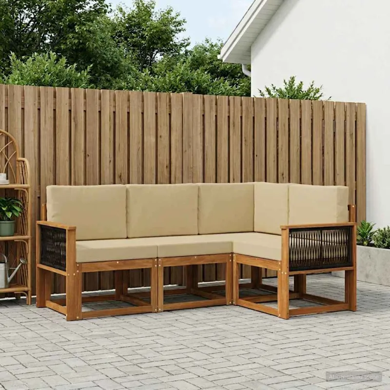 Lauko sofos komplektas 4 pcs Natūralus ir bežinis Poliesteris