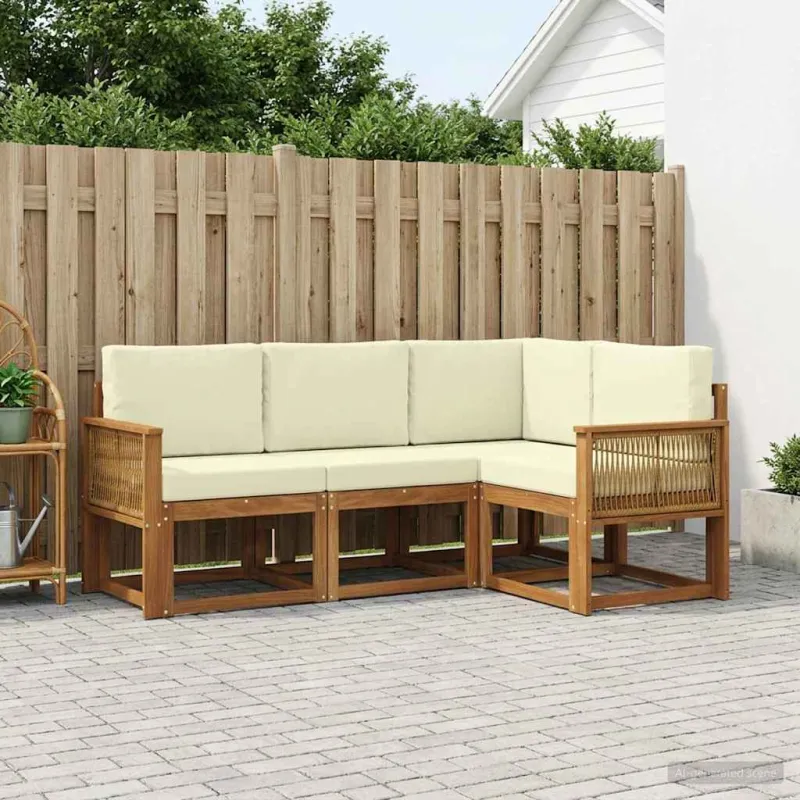 Lauko sofos komplektas 4 pcs Natūralus ir grietinėlė
