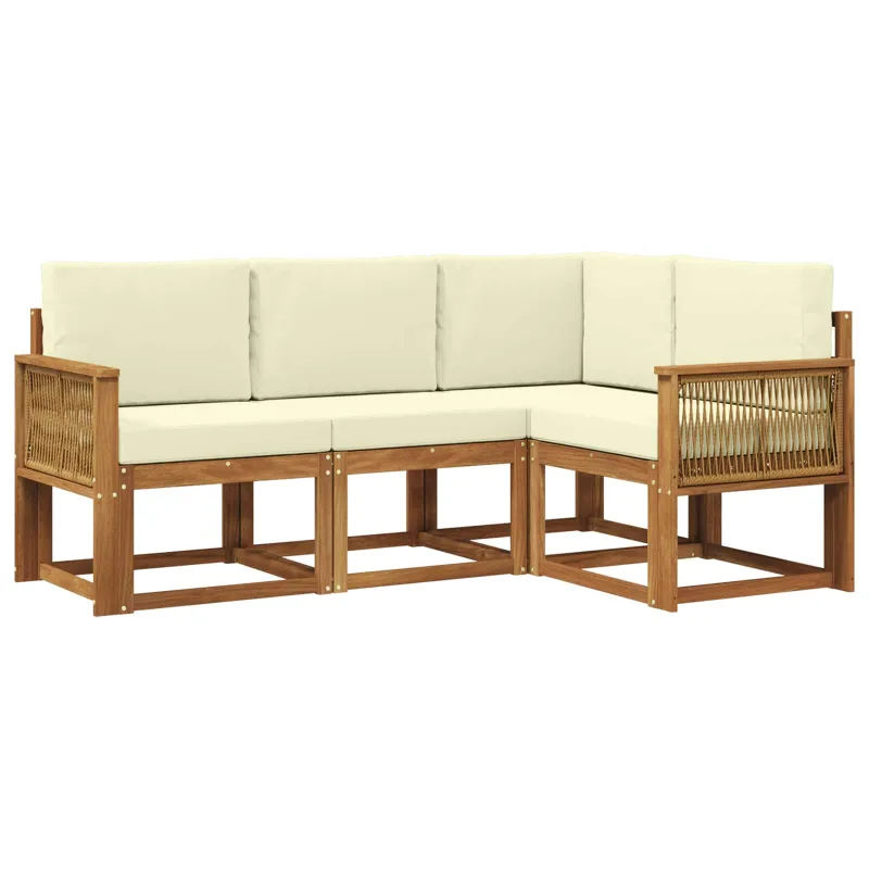 Lauko sofos komplektas 4 pcs Natūralus ir grietinėlė