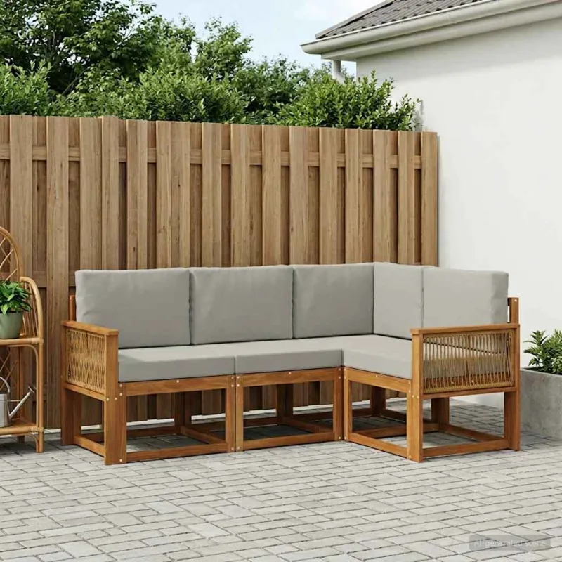 Lauko sofos komplektas 4 pcs Natūrali ir šviesiai pilka