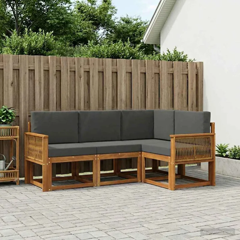 Lauko sofos komplektas 4 pcs Natūralus ir antracitas