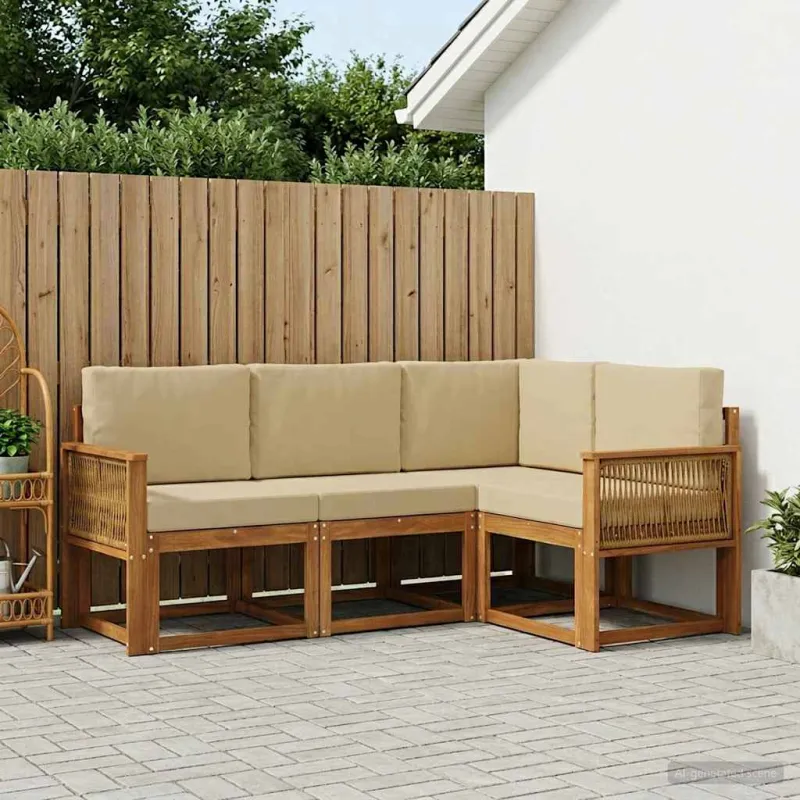Lauko sofos komplektas 4 pcs Natūralus ir bežinis Poliesteris