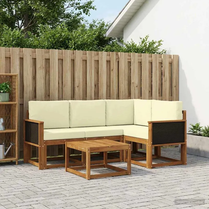 Lauko sofos komplektas 5 pcs Natūralus ir grietinėlė