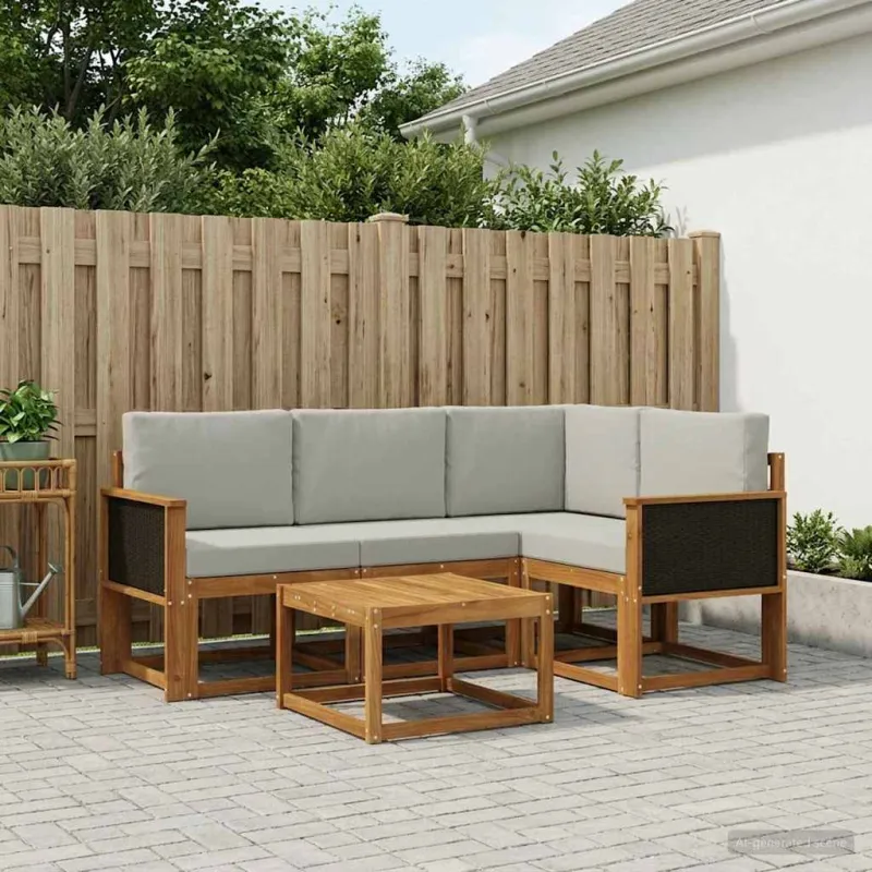 Lauko sofos komplektas 5 pcs Natūrali ir šviesiai pilka