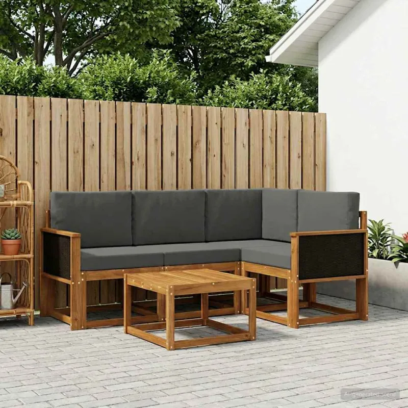 Lauko sofos komplektas 5 pcs Natūralus ir antracitas