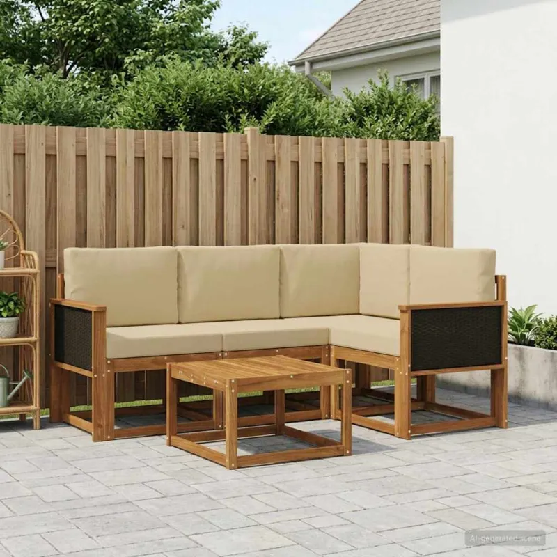 Lauko sofos komplektas 5 pcs Natūralus ir bežinis Poliesteris