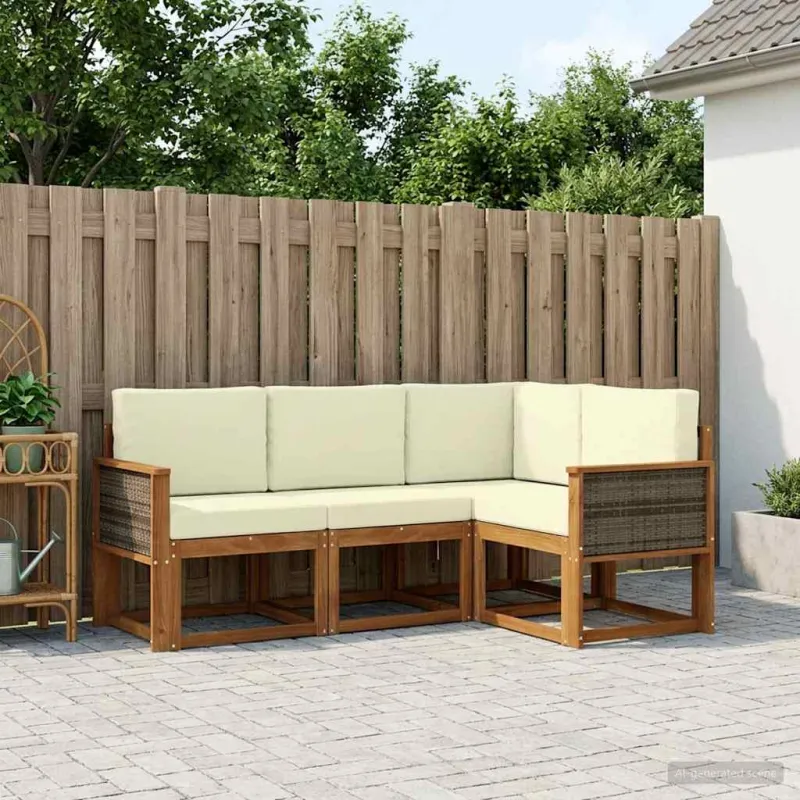 Lauko sofos komplektas 5 pcs Natūralus ir grietinėlė