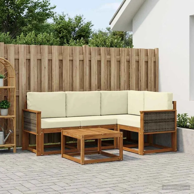 Lauko sofos komplektas 5 pcs Natūralus ir grietinėlė