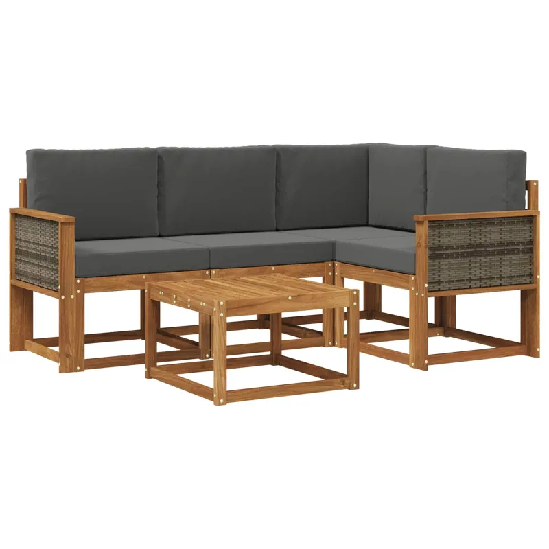 Lauko sofos komplektas 5 pcs Natūralus ir antracitas
