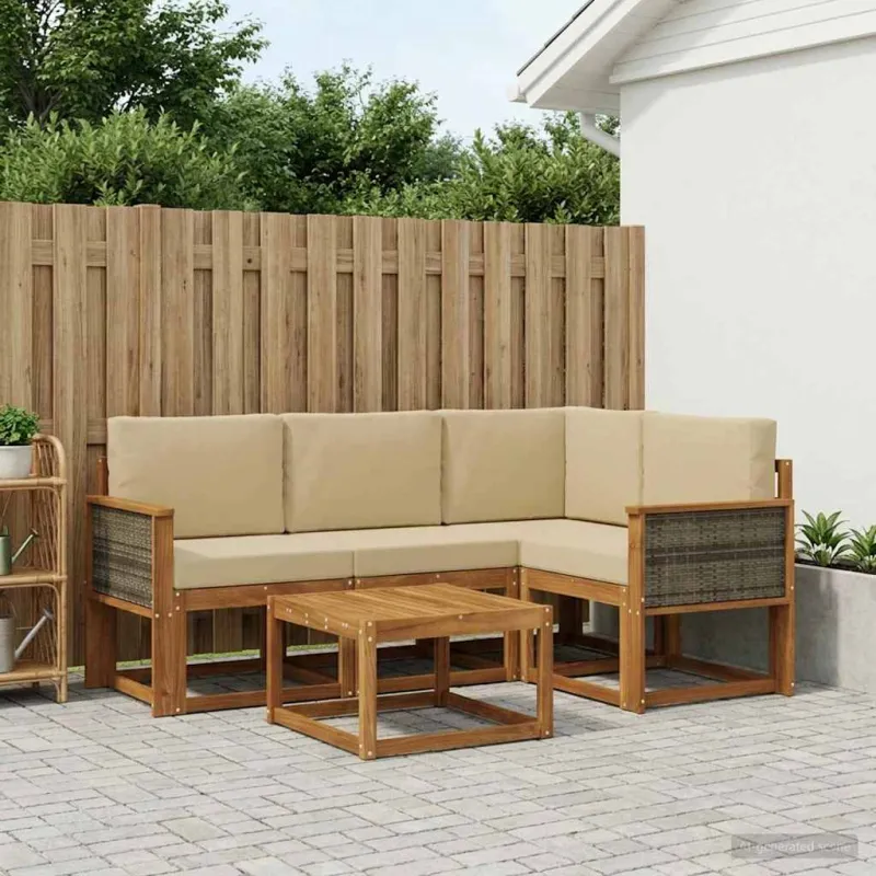 Lauko sofos komplektas 5 pcs Natūralus ir bežinis Poliesteris