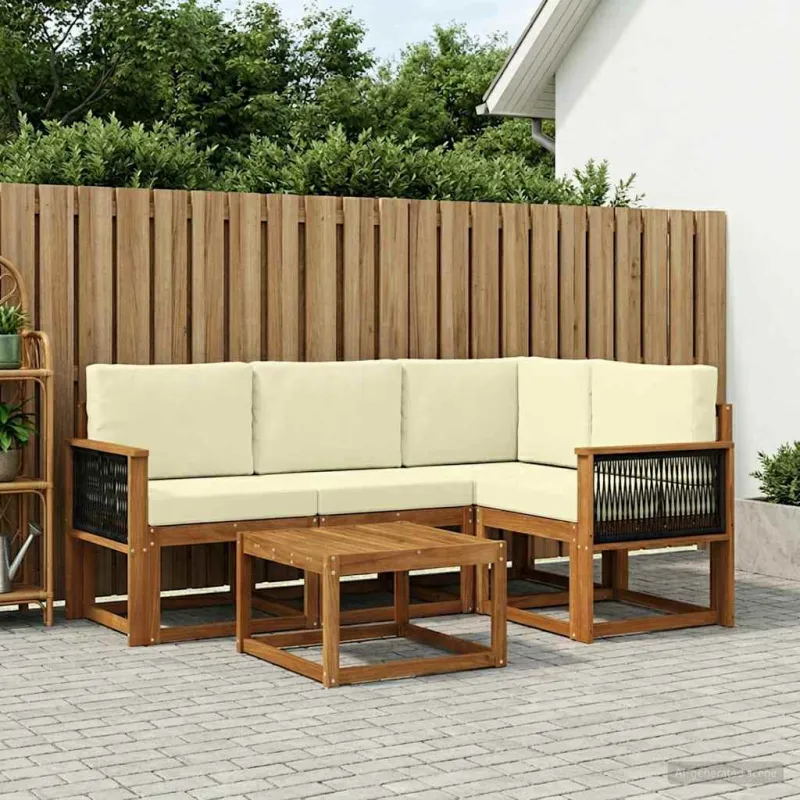 Lauko sofos komplektas 5 pcs Natūralus ir grietinėlė