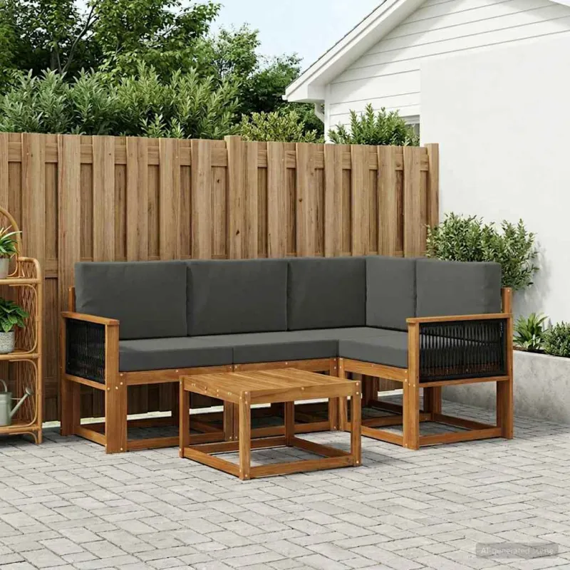 Lauko sofos komplektas 5 pcs Natūralus ir antracitas