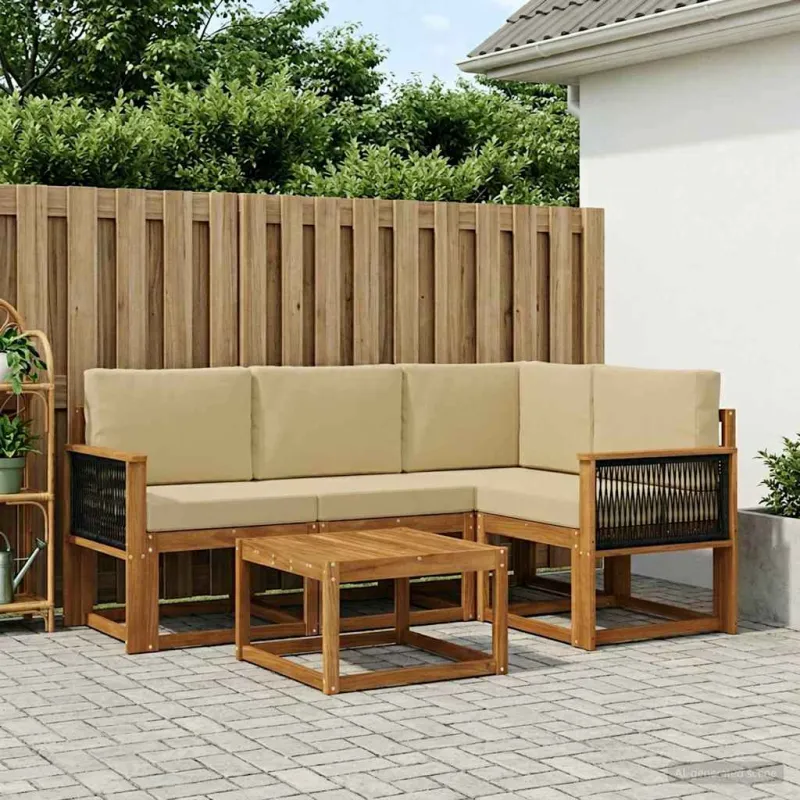 Lauko sofos komplektas 5 pcs Natūralus ir bežinis Poliesteris