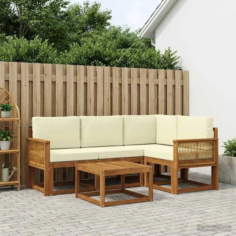 Lauko sofos komplektas 5 pcs Natūralus ir grietinėlė