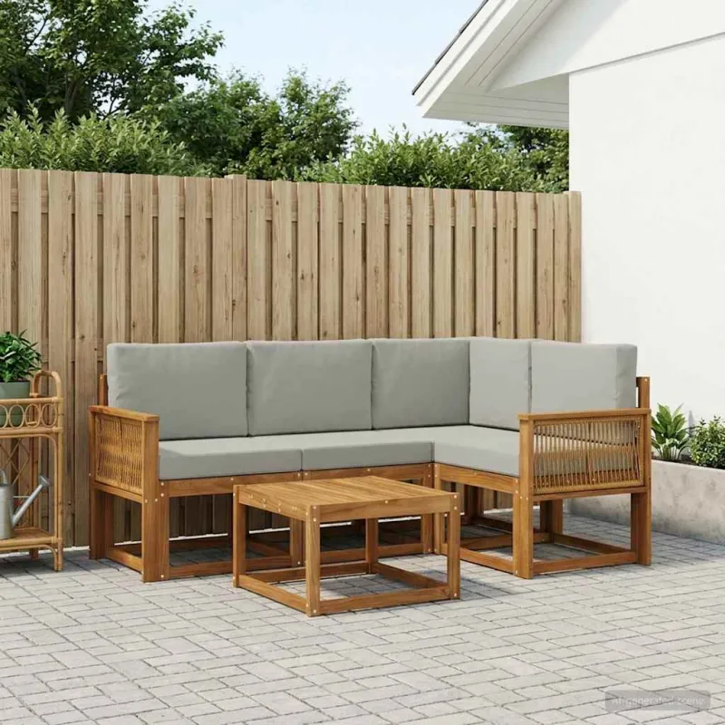 Lauko sofos komplektas 5 pcs Natūrali ir šviesiai pilka