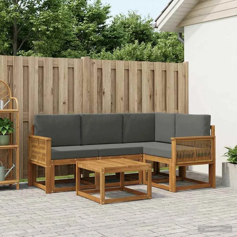 Lauko sofos komplektas 5 pcs Natūralus ir antracitas