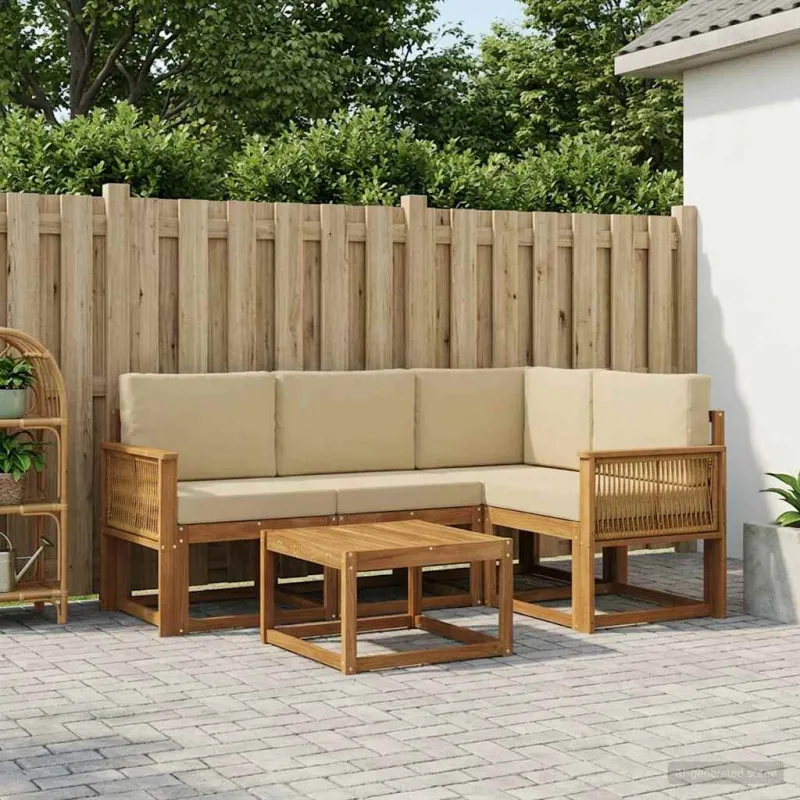 Lauko sofos komplektas 5 pcs Natūralus ir bežinis Poliesteris