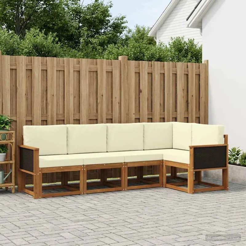 Lauko sofos komplektas 5 pcs Natūralus ir grietinėlė