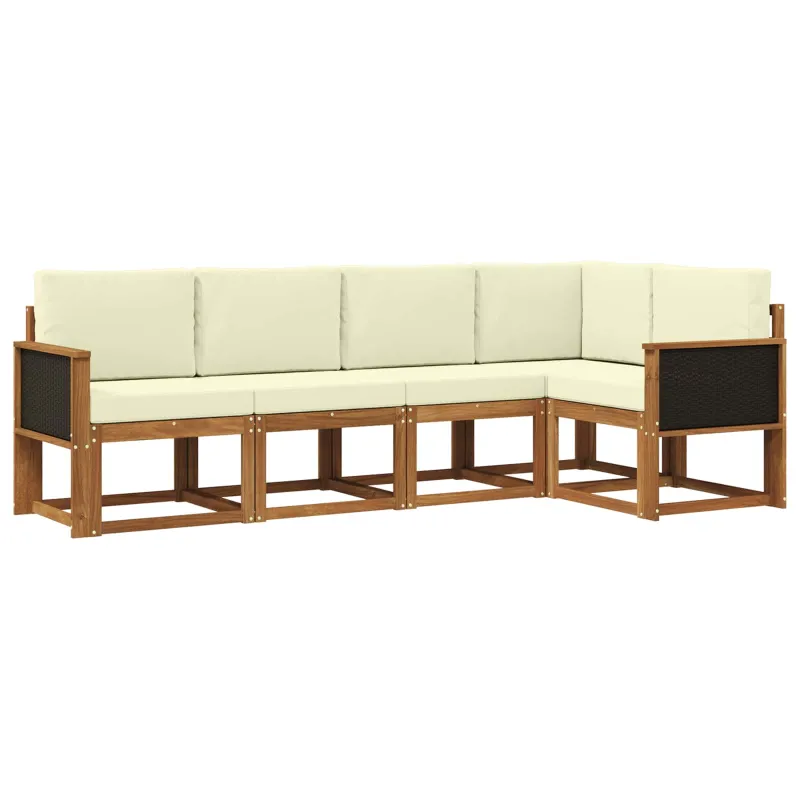 Lauko sofos komplektas 5 pcs Natūralus ir grietinėlė