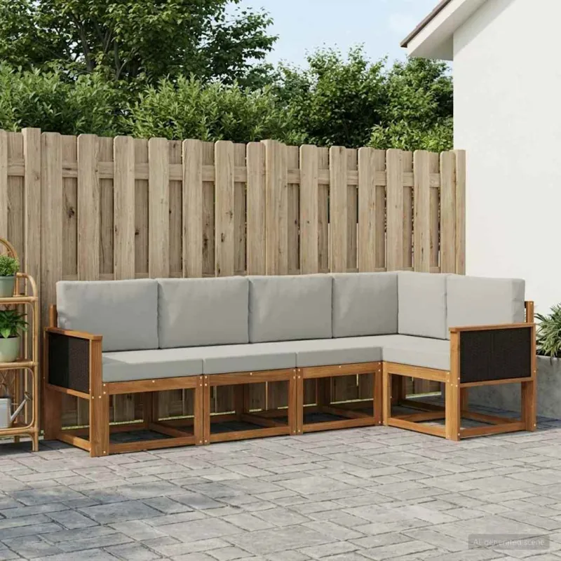 Lauko sofos komplektas 5 pcs Natūrali ir šviesiai pilka