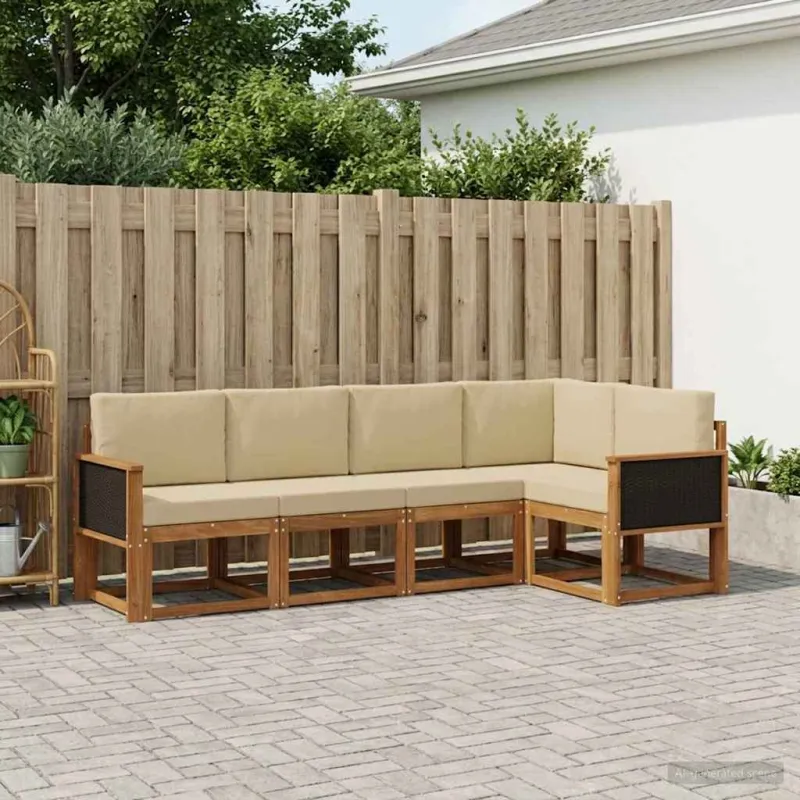 Lauko sofos komplektas 5 pcs Natūralus ir bežinis Poliesteris