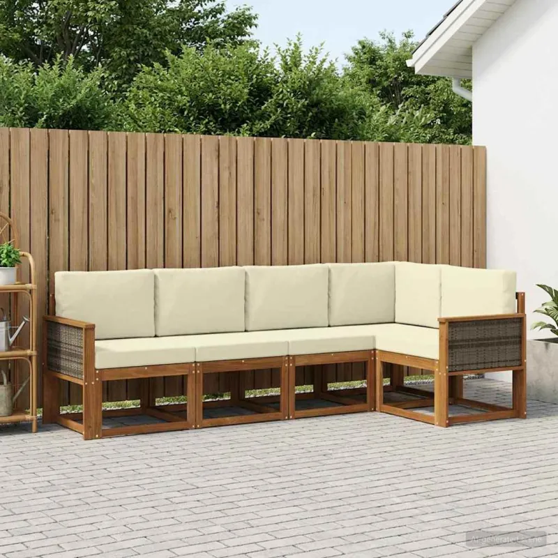 Lauko sofos komplektas 5 pcs Natūralus ir grietinėlė