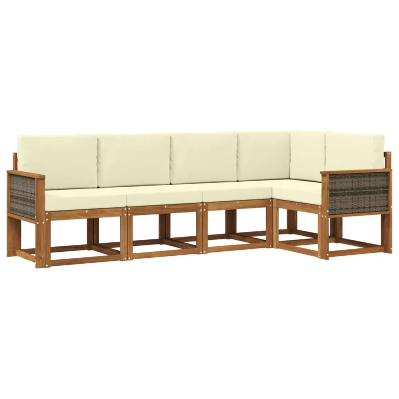 Lauko sofos komplektas 5 pcs Natūralus ir grietinėlė