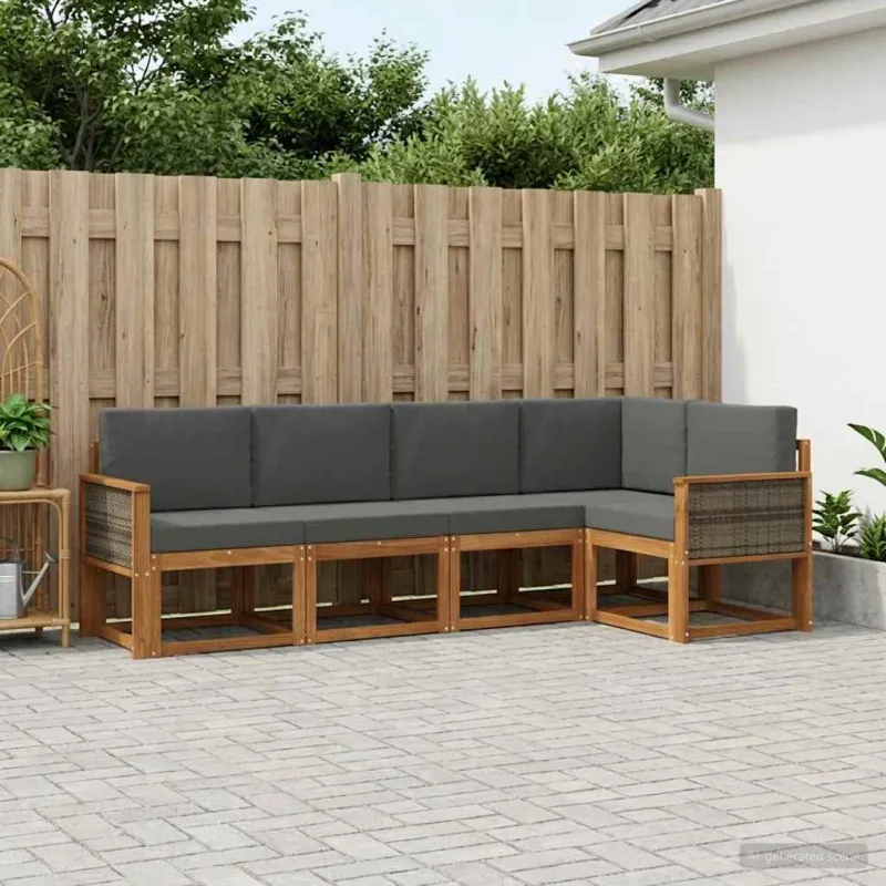 Lauko sofos komplektas 5 pcs Natūralus ir antracitas