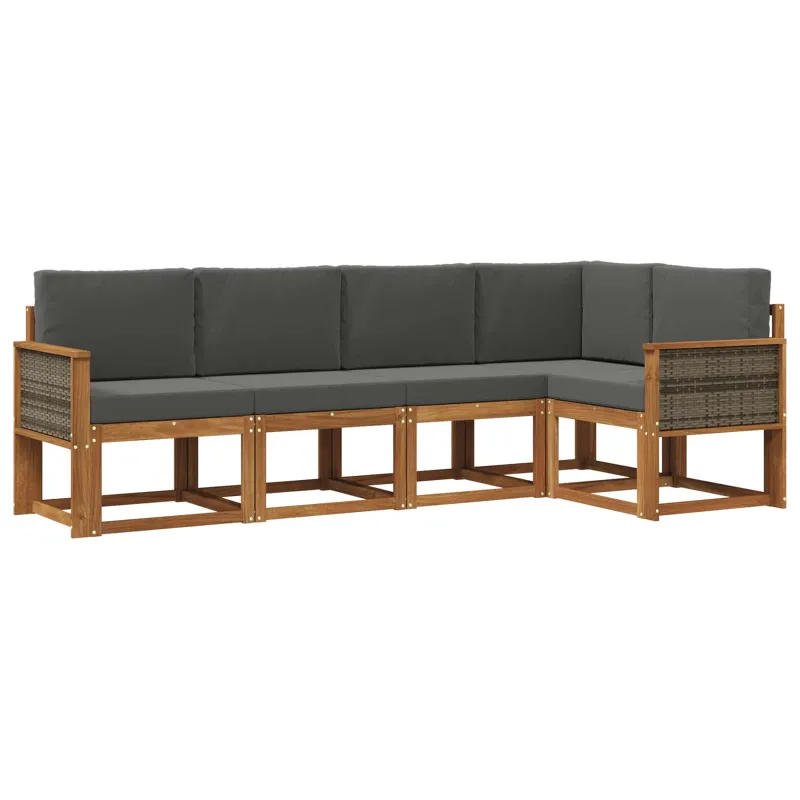 Lauko sofos komplektas 5 pcs Natūralus ir antracitas