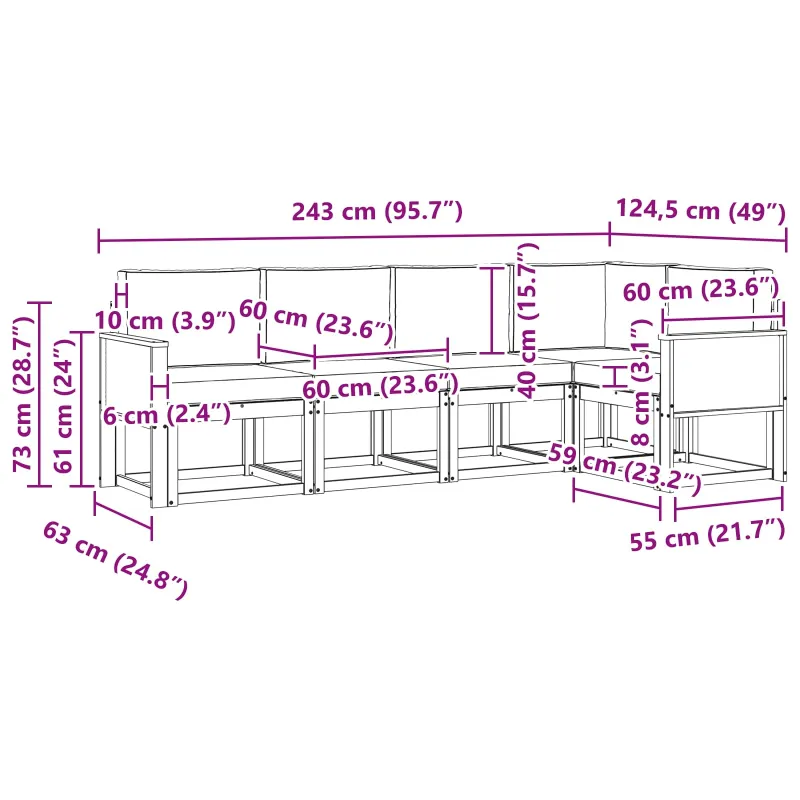 Lauko sofos komplektas 5 pcs Natūralus ir antracitas